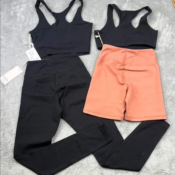NEW MATE The Label XS Black Pink 4 PC Set, Bra, Tank, Leggings, Shorts - Picture 15 of 16